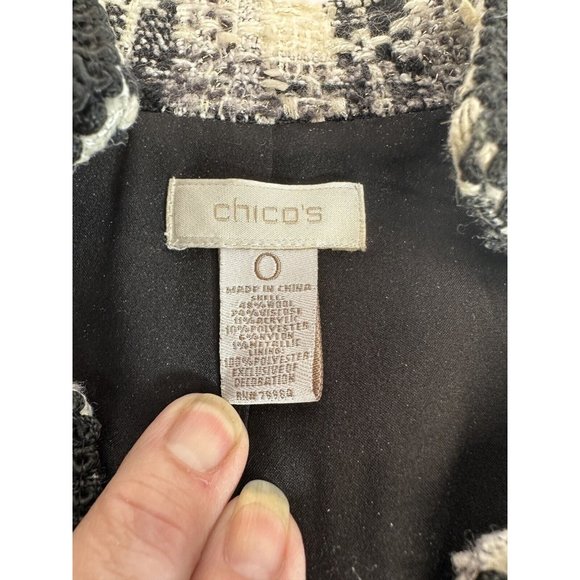 Chicos Classy Wool Blend Short Jacket Womens Black/White SZ 0 Very Gd Condition - Picture 11 of 12